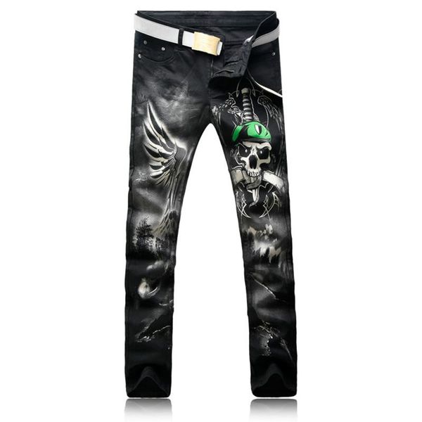fashion men's skull printed jeans hip hop mens color pattern black denim pants five-pocket jean trousers for men, Blue
fashion men's skull printed jeans hip hop mens color pattern black denim pants five-pocket jean trousers for men, Blue