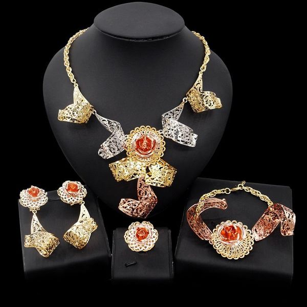 earrings & necklace yulaili tricolor design dubai gold jewelry sets for women dangle bracelet ring fine jewelery set wholesale, Silver
earrings & necklace yulaili tricolor design dubai gold jewelry sets for women dangle bracelet ring fine jewelery set wholesale, Silver