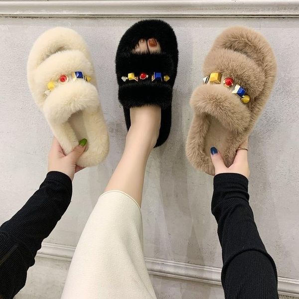 2021women's slippers home outdoor woman shoes rainbow color beaded autumn summer flat heel hairy for, Black 
2021women's slippers home outdoor woman shoes rainbow color beaded autumn summer flat heel hairy for, Black