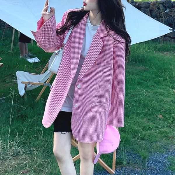 elegant pink plaid blazers women notched office lady long sleeve loose thin coats sweet korean jacket 2021 autumn clothing women's suit, White;black
elegant pink plaid blazers women notched office lady long sleeve loose thin coats sweet korean jacket 2021 autumn clothing women's suit, White;black