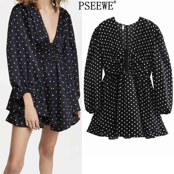 black polka dot mini dress women v neck ruffle puff long sleeve woman back opening elegant es 210519, Black;gray
black polka dot mini dress women v neck ruffle puff long sleeve woman back opening elegant es 210519, Black;gray