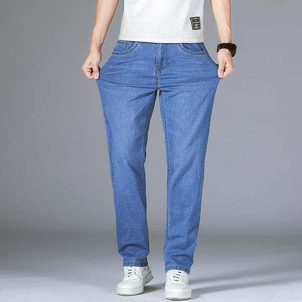 men's jeans 2021 summer classic thin straight leg business casual stretch light blue trousers brand
men's jeans 2021 summer classic thin straight leg business casual stretch light blue trousers brand