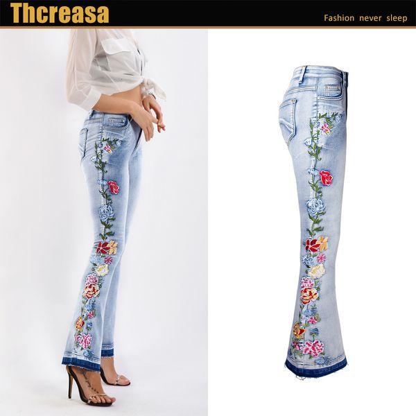 3d embroidery denim pants women retro ripped jeans wide leg trousers lady casual bell-bottoms flare pant female, Blue
3d embroidery denim pants women retro ripped jeans wide leg trousers lady casual bell-bottoms flare pant female, Blue