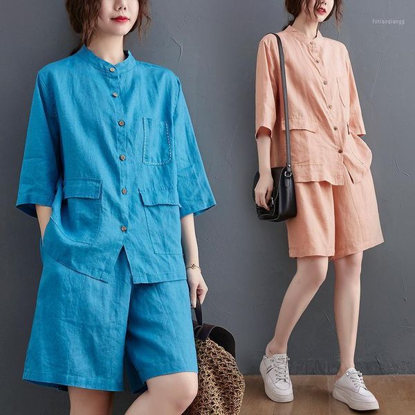 women's tracksuits summer solid color cotton linen casual suit round neck t-shirt + elastic waist shorts women two-piece, Gray
women's tracksuits summer solid color cotton linen casual suit round neck t-shirt + elastic waist shorts women two-piece, Gray