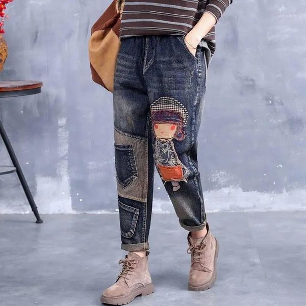 women's jeans 2021 loose plus size women high waist ethnic embroidery harem cowboy pants ladies embroidered patch trousers femme, Blue
women's jeans 2021 loose plus size women high waist ethnic embroidery harem cowboy pants ladies embroidered patch trousers femme, Blue