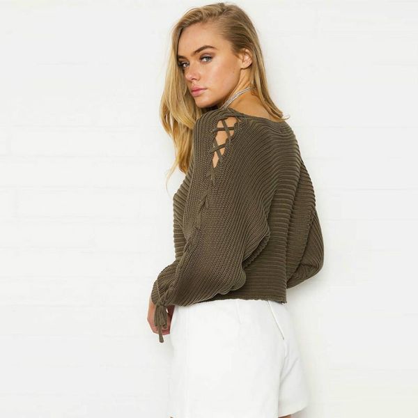 autumn and winter long-sleeved bandage women's knitted coat pullover cute sweater womens sweaters, White;black
autumn and winter long-sleeved bandage women's knitted coat pullover cute sweater womens sweaters, White;black