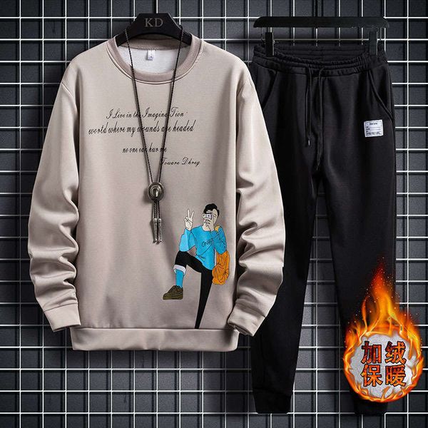 men's tracksuits winter autumn plush casual suit long sleeve t-shirt trendy sportswear, sweater and pants set, Gray
men's tracksuits winter autumn plush casual suit long sleeve t-shirt trendy sportswear, sweater and pants set, Gray