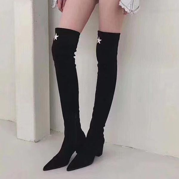 boots 2021 fall women's long winter star decorate elasticity suede pointed thick heel over the knee skinny sock, Black
boots 2021 fall women's long winter star decorate elasticity suede pointed thick heel over the knee skinny sock, Black