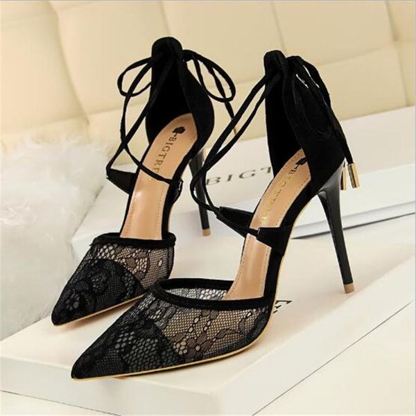 floral lace mesh pointed toe women sandals arrival cut-outs cross-tied shallow women's high heels shoes fashion, Black
floral lace mesh pointed toe women sandals arrival cut-outs cross-tied shallow women's high heels shoes fashion, Black