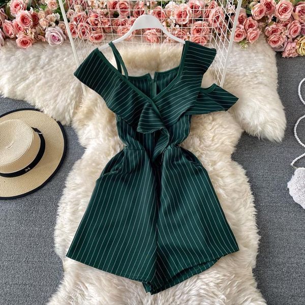 casual vintage v neck women jumpsuit stripes ruffled sling off shoulder summer slim high waist shorts romper, Black;white
casual vintage v neck women jumpsuit stripes ruffled sling off shoulder summer slim high waist shorts romper, Black;white