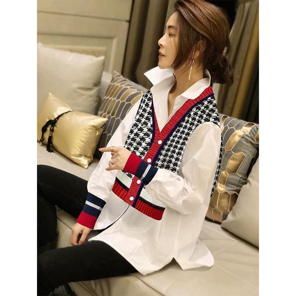 women's blouses & shirts foreign style design sense knitted splicing shirt white medium length fashion 2021 spring
women's blouses & shirts foreign style design sense knitted splicing shirt white medium length fashion 2021 spring
