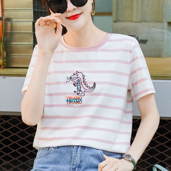 fashion striped t-shirt women casual o-neck short sleeve printed loose breathable tees simple soft streetwear summer 210412, White
fashion striped t-shirt women casual o-neck short sleeve printed loose breathable tees simple soft streetwear summer 210412, White