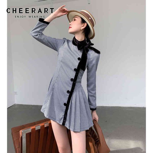 vintage plaid bow tie long sleeve mini dress women autumn button up tunic a line ladies designer fashion clothes 210427, Black;gray
vintage plaid bow tie long sleeve mini dress women autumn button up tunic a line ladies designer fashion clothes 210427, Black;gray