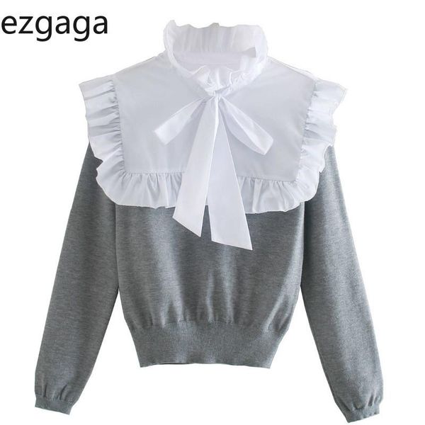 women's sweaters ezgaga patchwork sweet sweater pullover women fashion 2021 autumn ruffles turtleneck long sleeve bow knit loose girl, White;black
women's sweaters ezgaga patchwork sweet sweater pullover women fashion 2021 autumn ruffles turtleneck long sleeve bow knit loose girl, White;black