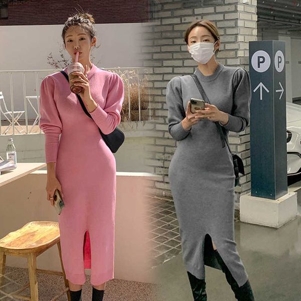 split party dresses cotton knitted o neck solid color long sleeve autumn winter warm elegant sweater dress 210529, Black;gray
split party dresses cotton knitted o neck solid color long sleeve autumn winter warm elegant sweater dress 210529, Black;gray
