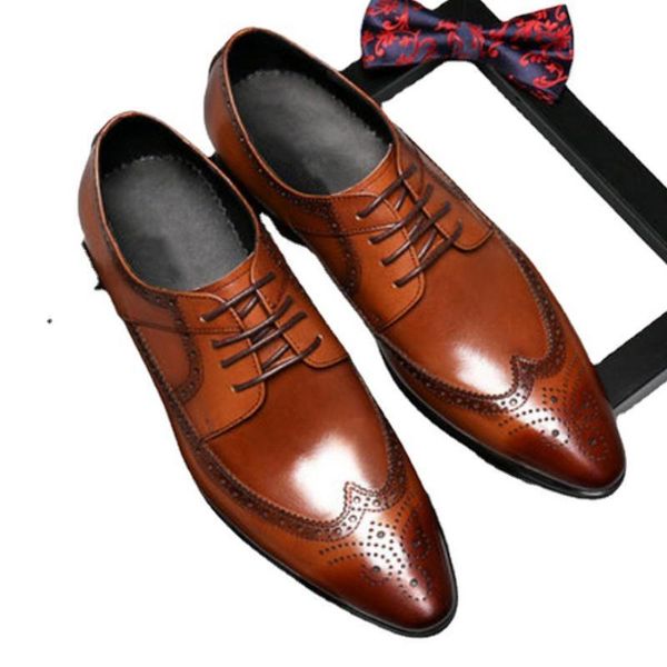 dress shoes brogue carving genuine leather men trendy pointed toe wedding mens office work size 38-44, Black
dress shoes brogue carving genuine leather men trendy pointed toe wedding mens office work size 38-44, Black