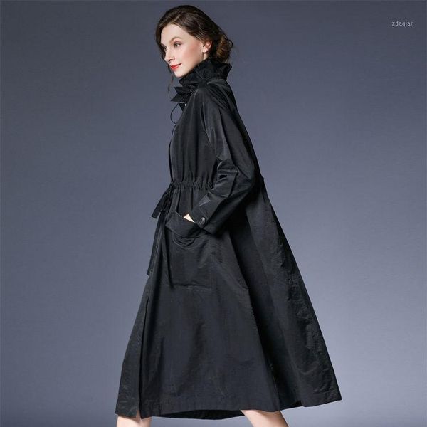 women's trench coats europe and the united states 2021 spring autumn mid-length lotus leaf collar zipper windbreaker plus size jacket, Tan;black
women's trench coats europe and the united states 2021 spring autumn mid-length lotus leaf collar zipper windbreaker plus size jacket, Tan;black