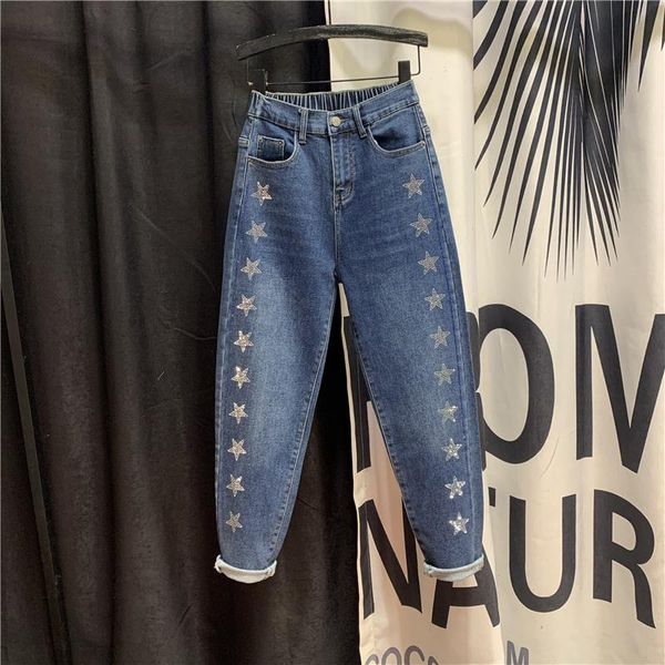 fashion jeans women's elastic waist loose jean pants 2021 winter rhinestone harem girls students blue streetwear
fashion jeans women's elastic waist loose jean pants 2021 winter rhinestone harem girls students blue streetwear