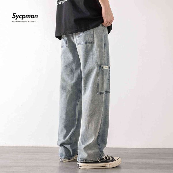 loose street style straight cargo pants jeans men fashion brand wide leg overalls retro trend leisure youth denim baggy 211120, Blue
loose street style straight cargo pants jeans men fashion brand wide leg overalls retro trend leisure youth denim baggy 211120, Blue