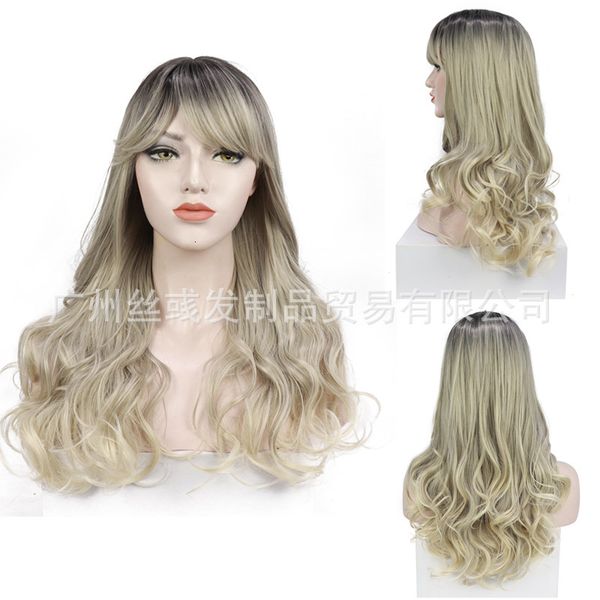 big black root gradual change wave long curly hair inclined bangs chemical fiber high temperature silk wig
big black root gradual change wave long curly hair inclined bangs chemical fiber high temperature silk wig
