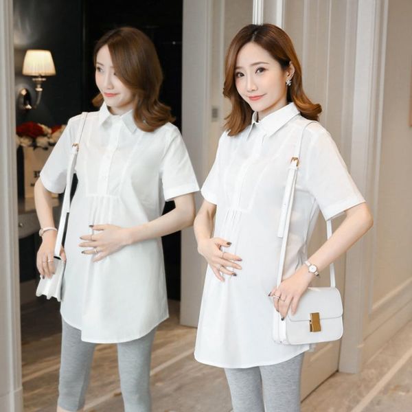maternity & tees 2021 spring and summer wild shirt fashion large size professional women's, White 
maternity & tees 2021 spring and summer wild shirt fashion large size professional women's, White