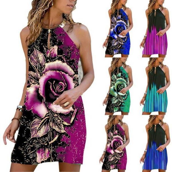 women's clothing new 2021 fashion neck sleeveless short skirt with leaky shoulder print dress, Black
women's clothing new 2021 fashion neck sleeveless short skirt with leaky shoulder print dress, Black