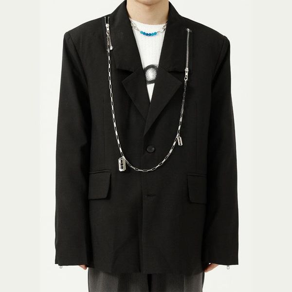 men's suits & blazers chain zipper loose casual oversize korean streetwear fashion hip hop suit jacket male dance coat blazer, White;black
men's suits & blazers chain zipper loose casual oversize korean streetwear fashion hip hop suit jacket male dance coat blazer, White;black