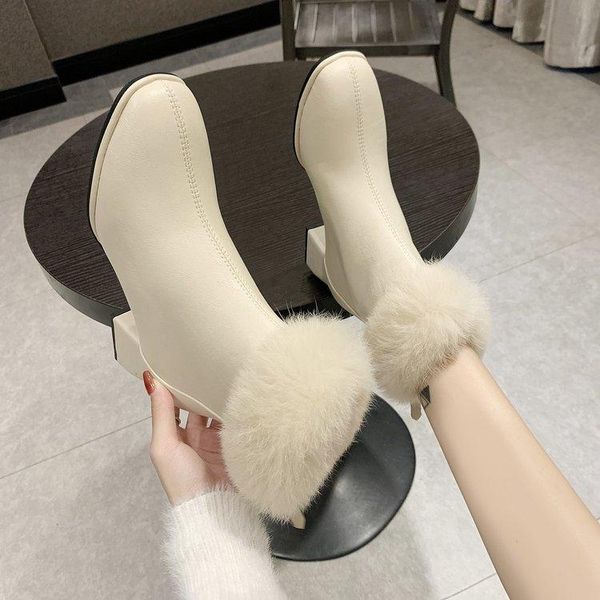boots 2021 soft faux fur square toe ankle for women waterproof pu leather heel woman fashion crystal zipper shoes, Black
boots 2021 soft faux fur square toe ankle for women waterproof pu leather heel woman fashion crystal zipper shoes, Black