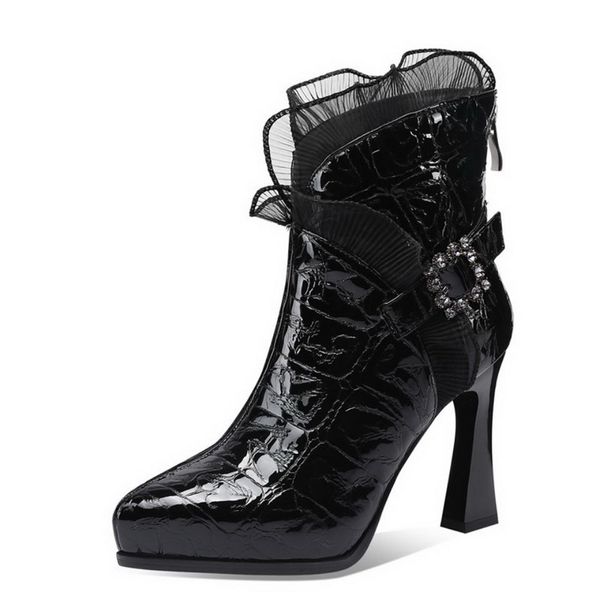 NEW Autumn/Winter ShoesWomen Short BootsAnkle High Heeled BootEmbossed LeatherPointed toeLace Rhinestone Buckle Blue, Black
NEW Autumn/Winter ShoesWomen Short BootsAnkle High Heeled BootEmbossed LeatherPointed toeLace Rhinestone Buckle Blue, Black