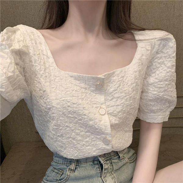 women's t-shirt puff sleeve design ladies shirt 2021 summer french style retro square collar clavicle small, White
women's t-shirt puff sleeve design ladies shirt 2021 summer french style retro square collar clavicle small, White