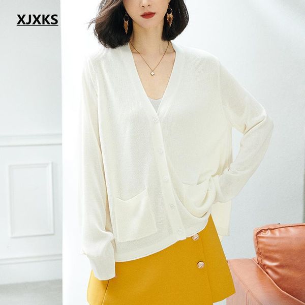 women's knits & tees xjxks fashion v-neck plus size women thin cardigan 2021 spring summer high-quality linen knitted sunscreen clothin, White
women's knits & tees xjxks fashion v-neck plus size women thin cardigan 2021 spring summer high-quality linen knitted sunscreen clothin, White