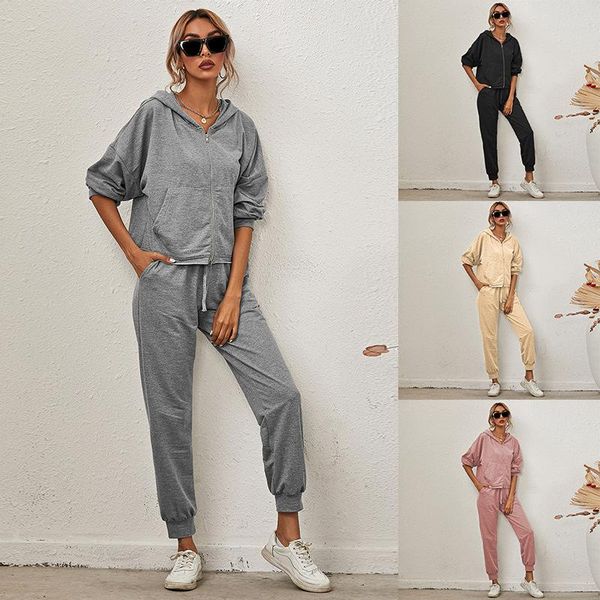 women's two piece pants solid tracksuit women set autumn clothes zip hooded coat and suit casual loose woman sets streetwear outfits, White
women's two piece pants solid tracksuit women set autumn clothes zip hooded coat and suit casual loose woman sets streetwear outfits, White
