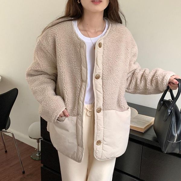 women's fur & faux korean version lamb wool stitching patchwork design single-breasted loose-fitting cotton-padded parkas female, Black
women's fur & faux korean version lamb wool stitching patchwork design single-breasted loose-fitting cotton-padded parkas female, Black