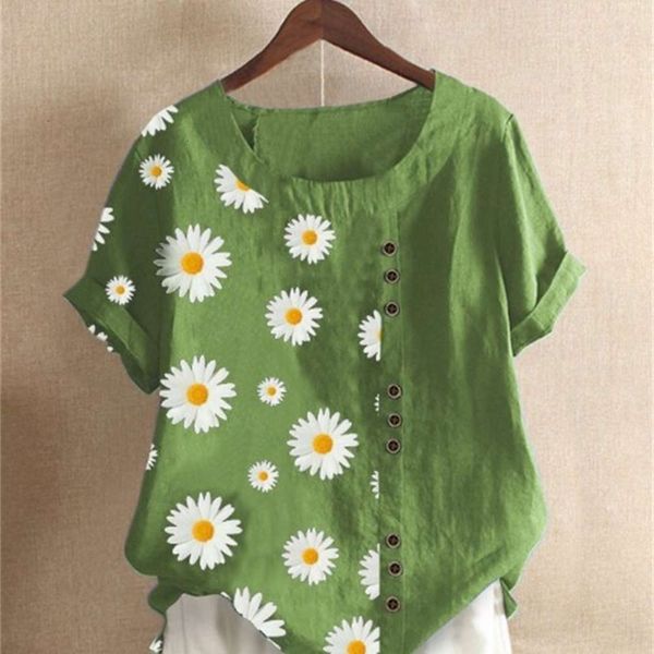 women's t-shirt daisy floral print o-neck short sleeve for women rne7, White
women's t-shirt daisy floral print o-neck short sleeve for women rne7, White