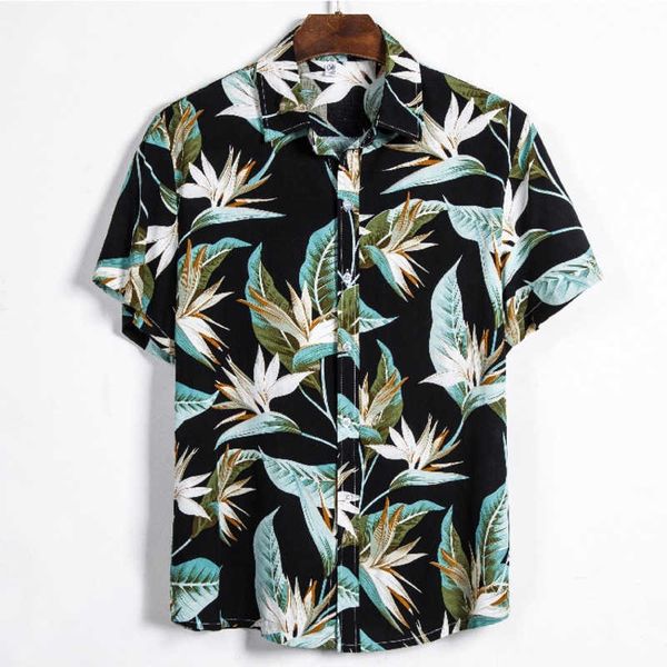 men hawaiian shirt tropical plant printed casual holiday turn-down collar shirts 210527, White;black
men hawaiian shirt tropical plant printed casual holiday turn-down collar shirts 210527, White;black