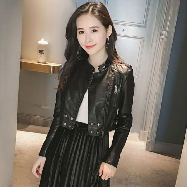 women's leather & faux 2021 autumn pu jacket women zipper slim short biker jackets coat female outwear casacos feminino y481, Black
women's leather & faux 2021 autumn pu jacket women zipper slim short biker jackets coat female outwear casacos feminino y481, Black