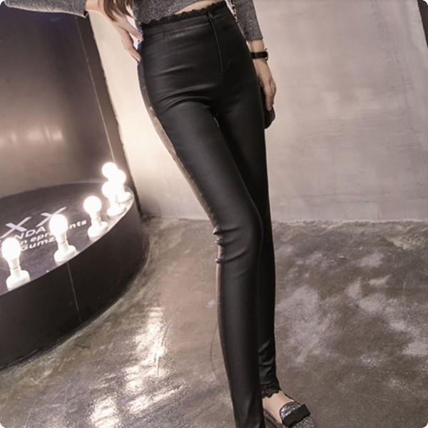 women's pants & capris autumn high waist fleece lining women pu leather lace fashion female slim fit botton trousers plus size pantalon, Black;white
women's pants & capris autumn high waist fleece lining women pu leather lace fashion female slim fit botton trousers plus size pantalon, Black;white