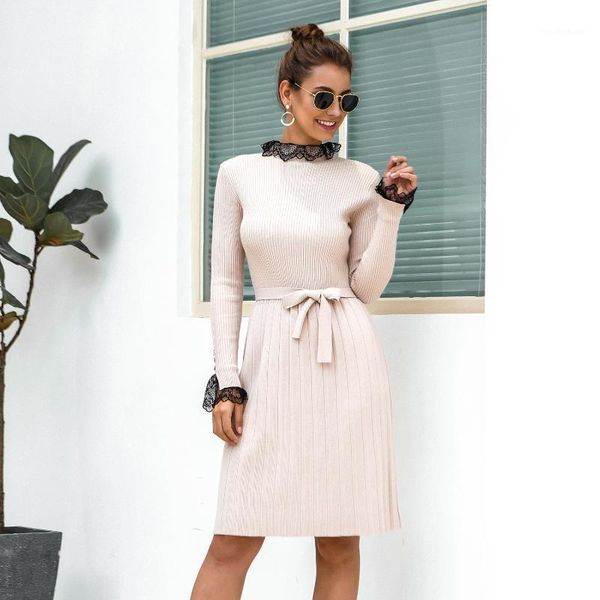 women autumn winter sweater dress stand neck lace patchwork long sleeve knitted bow pleated casual dresses, Black;gray
women autumn winter sweater dress stand neck lace patchwork long sleeve knitted bow pleated casual dresses, Black;gray