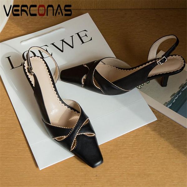 woman sandals pumps genuine leather ankle strap square toe thin heeled shoes, Black