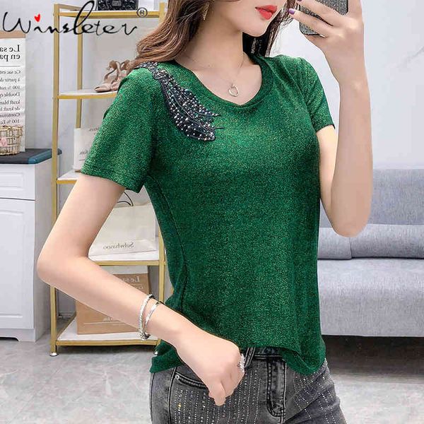 women's t-shirt summer korean clothes loose chic shiny diamonds embroidery women short sleeve casual tees 2021 t13324a 3, White
women's t-shirt summer korean clothes loose chic shiny diamonds embroidery women short sleeve casual tees 2021 t13324a 3, White
