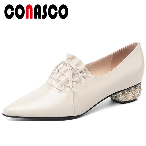 dress shoes conasco fashion office lady spring summer woman cow leather pumps pleated pearl rhinestone heels pointed toe lace-up, Black
dress shoes conasco fashion office lady spring summer woman cow leather pumps pleated pearl rhinestone heels pointed toe lace-up, Black