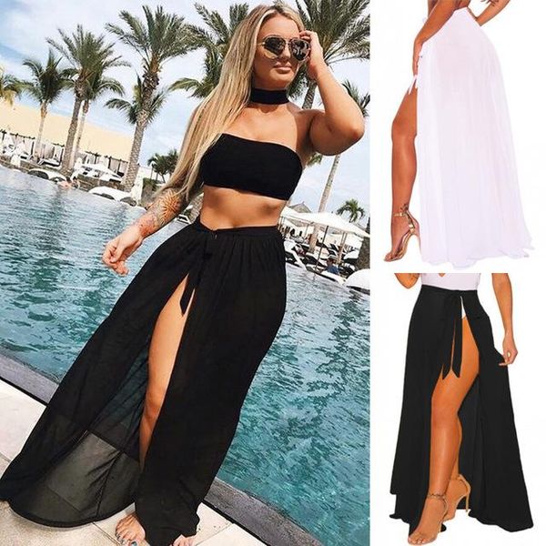 women's casual chiffon solid color maxi skirt high waisted bandage long skirts split streetwear swimwear, White;black
women's casual chiffon solid color maxi skirt high waisted bandage long skirts split streetwear swimwear, White;black