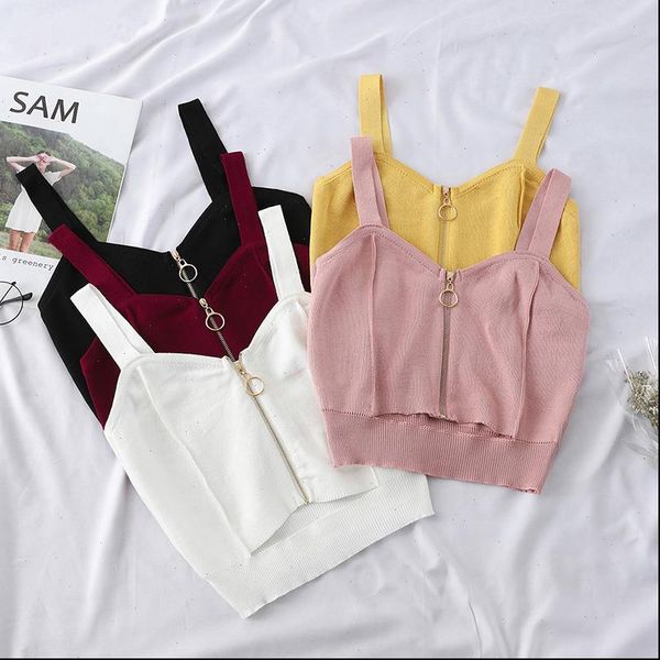 women camis crop club zipper knitting camisole with hole female tank ladies sleeveless solid simple, White
women camis crop club zipper knitting camisole with hole female tank ladies sleeveless solid simple, White