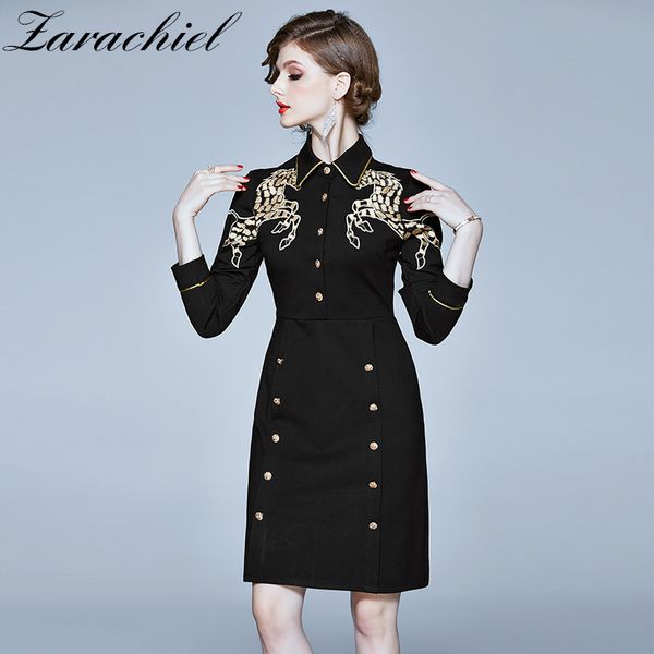spring office lady golden button horse embroidery women autumn wrist sleeve high waist female vintage business dress 210416, Black;gray
spring office lady golden button horse embroidery women autumn wrist sleeve high waist female vintage business dress 210416, Black;gray