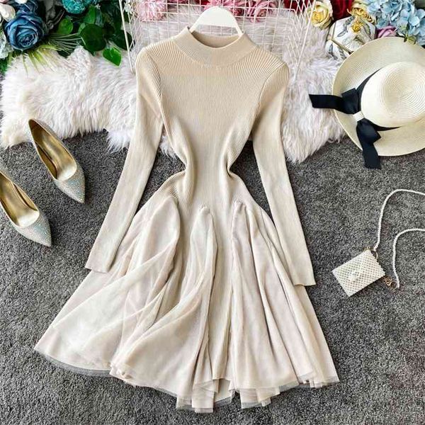 korean elegant knitted mesh patchwork mini dress autumn women long sleeve ball gown party casual a line sweater vestidos 210514, Black;gray
korean elegant knitted mesh patchwork mini dress autumn women long sleeve ball gown party casual a line sweater vestidos 210514, Black;gray