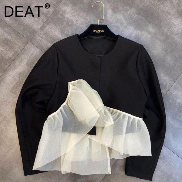 women's jackets deat women solid black coat gauze patchwork ruffles long sleeve o-neck covered button fashion autumn winter 2021 11j031, Black;brown
women's jackets deat women solid black coat gauze patchwork ruffles long sleeve o-neck covered button fashion autumn winter 2021 11j031, Black;brown
