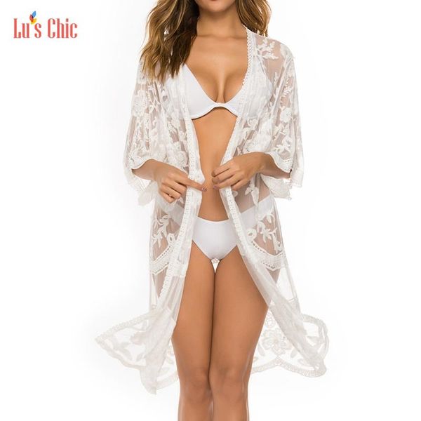 women's swimwear lu's chic crochet cardigan lace long open front kimono beachwear swimsuit coverup, White;black
women's swimwear lu's chic crochet cardigan lace long open front kimono beachwear swimsuit coverup, White;black