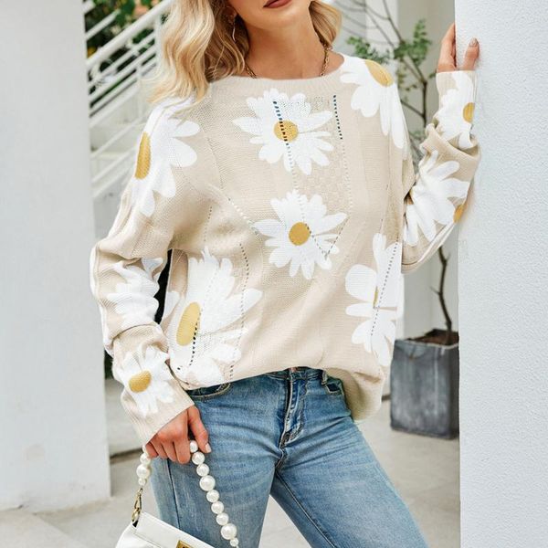 women's sweaters 2021 autumn winter women fashion sets printing daisy quality knitwear loose vintage coat o-neck, White;black
women's sweaters 2021 autumn winter women fashion sets printing daisy quality knitwear loose vintage coat o-neck, White;black