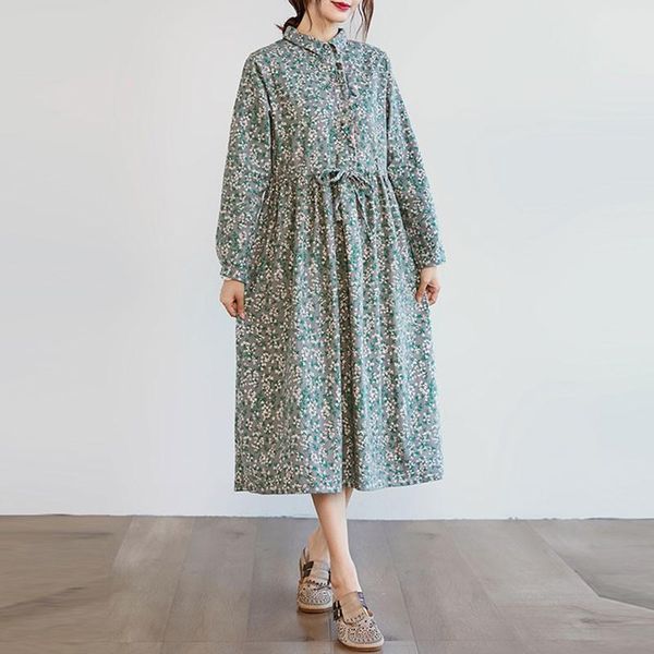 women vintage casual long dress 2021 autumn fashion floral print turn-down collar loose ladies elegant a-line dresses s2798, Black;gray
women vintage casual long dress 2021 autumn fashion floral print turn-down collar loose ladies elegant a-line dresses s2798, Black;gray