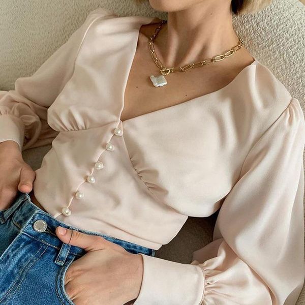 women's t-shirt fashion solid short tshirts women elegant fold slim puff sleeve v neck spring autumn tees ladies, White
women's t-shirt fashion solid short tshirts women elegant fold slim puff sleeve v neck spring autumn tees ladies, White